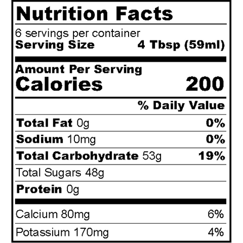 Nutrition facts label for a product with specific serving size and calorie count.