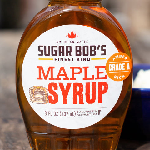 A bottle of Sugar Bob's regular Maple Syrup