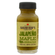 Bottle of jalapeño maple sriracha sauce with a label on a white background.