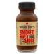 Bottle of smoked maple BBQ sauce with label on white background