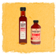 Two bottles of Sugar Bob's maple syrup products on a textured yellow background