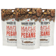 Three packages of Sugar Bob's Maple Spiced Pecans on a white background.