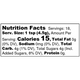 Nutrition facts label for a product with 15 calories per serving.