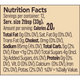 Nutrition facts label for a product with specific calorie count and ingredient details.