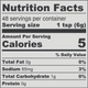 Nutrition facts label for a product with serving size of 1 tsp and 48 servings per container.