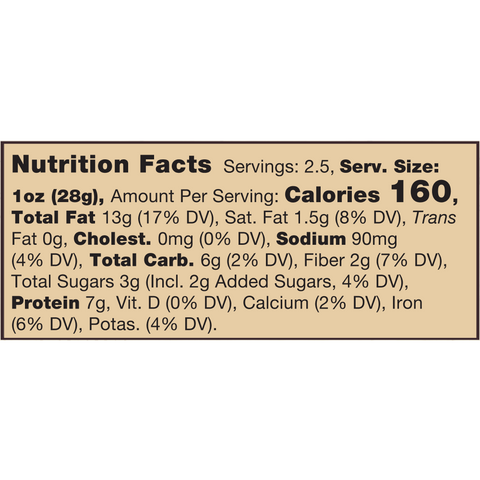 Nutrition facts label for a food product.