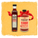 Two bottles of Sugar Bob's maple syrup products on a textured yellow background