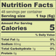 Nutrition facts label for a product with serving size of 1 tsp and 48 servings per container.